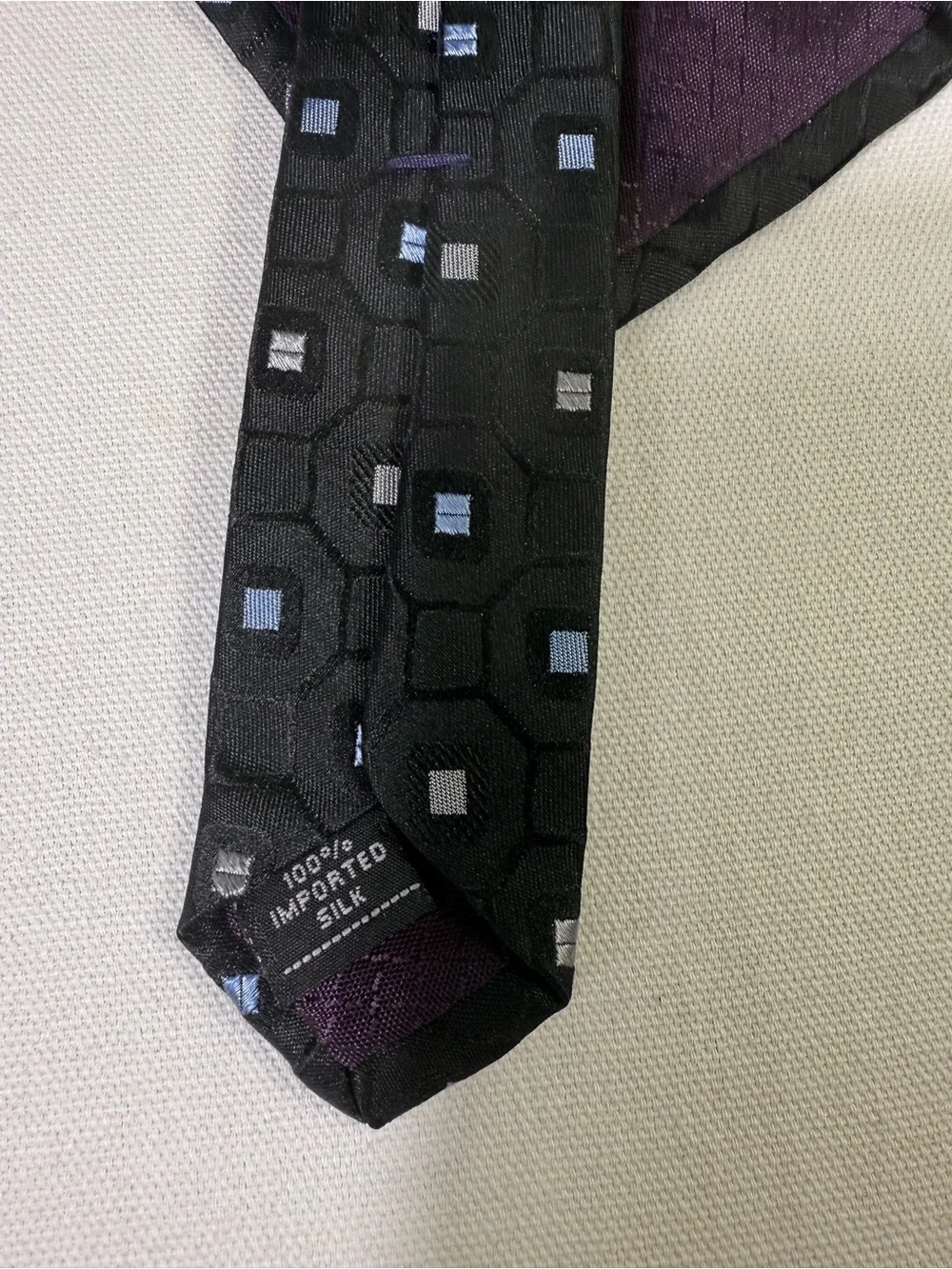 Jones New York Black Tie with Blue and Gray Geometric Squares